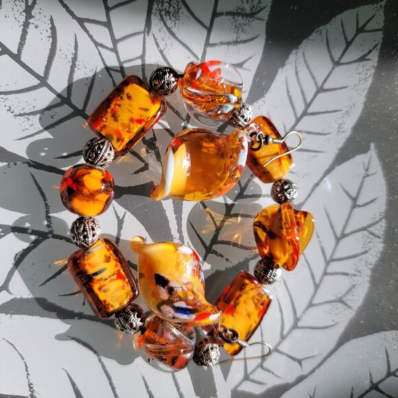 Vintage Murano Necklace Bracelet Earrings Set 24" Beaded Swirl - Picture 11 of 17